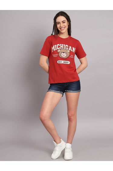 Women Red Graphic Print Cotton T-Shirt