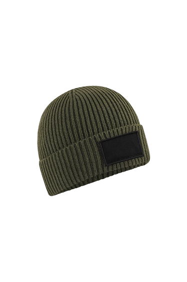 Beechfield Fashion Woven Patch Beanie - Military Green/Black