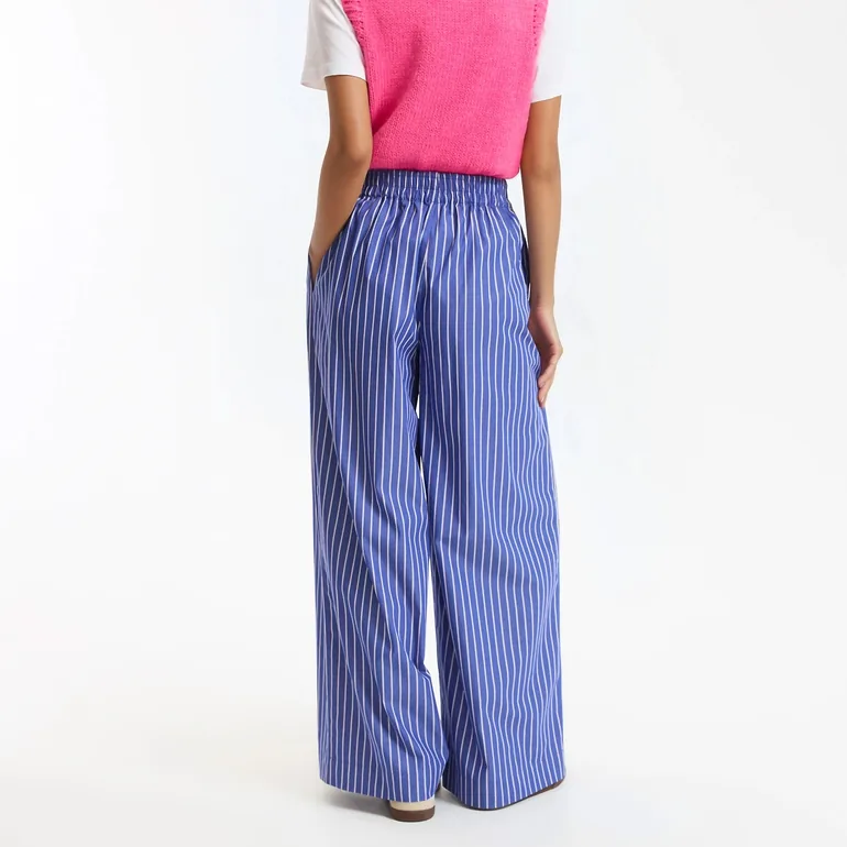 Striped Wide Leg Trousers with and Elasticated Waistband - 3