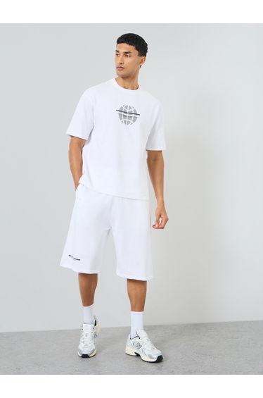 Men White Graphic Print T-Shirt and Shorts Co-Ords