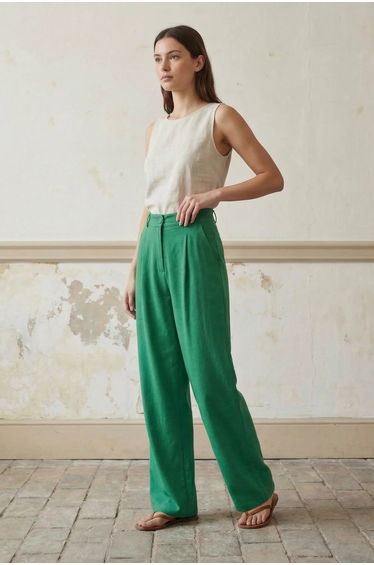 MY FASHION High-Waist Straight-Leg Crepe Trousers