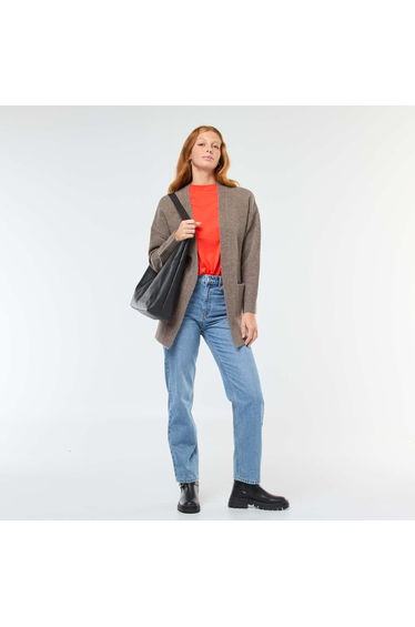 Open Front Long Cardigan BROWN