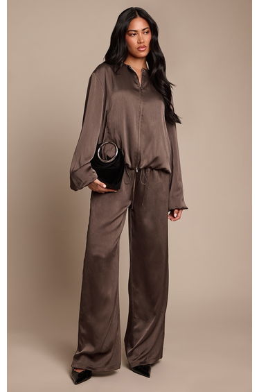 Charcoal Grey Textured Satin High Neck Jacket