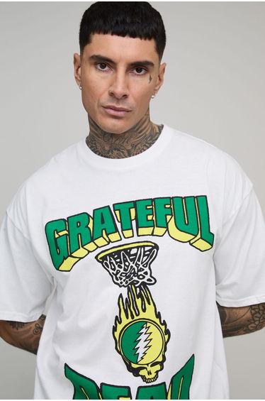 Tall Oversized Grateful Dead License Printed T-Shirt - white