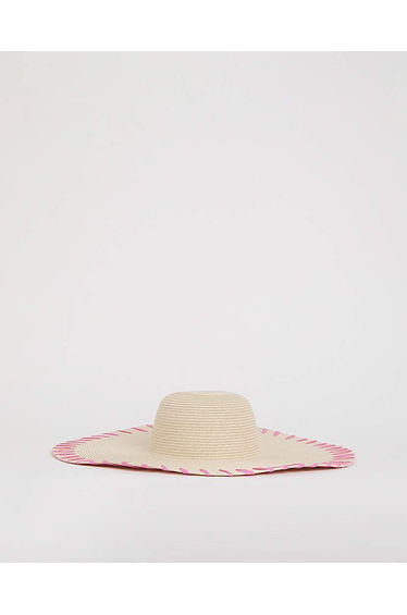 Wide Brim Raffia Edge Straw Hat