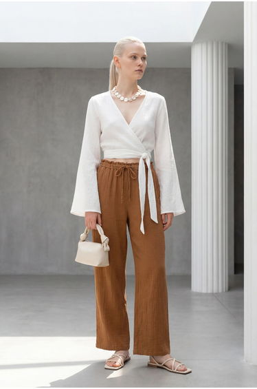 MY FASHION Elastic Waist Straight Leg Pants