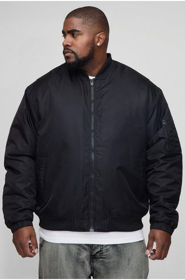 Plus Padded Nylon Panelled Bomber Jacket In Black - black