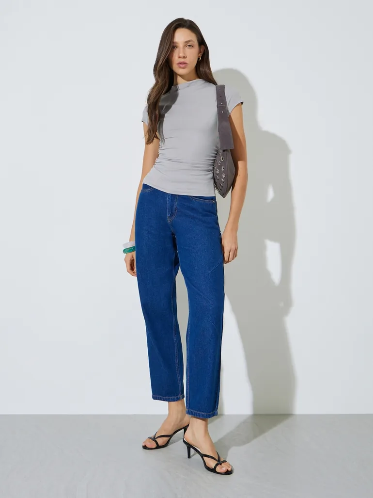 Solid Waist Pleated Fitted T-shirt