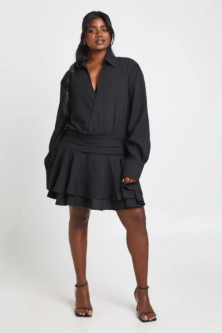 black mini dress frill Pearl Ruffle Strap Mini Dress Black L