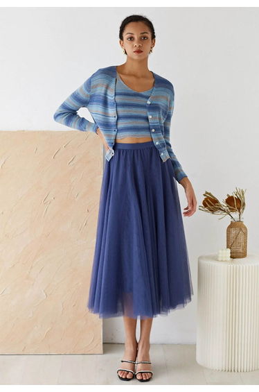 My Secret Garden Tulle Maxi Skirt in Dusty Blue