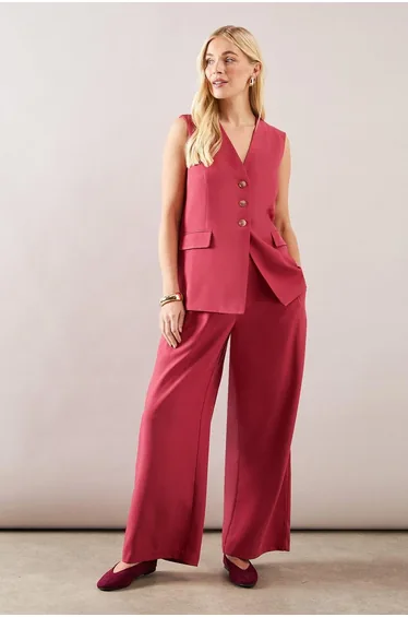Petite Belt Loop Detail Wide Leg Trouser
