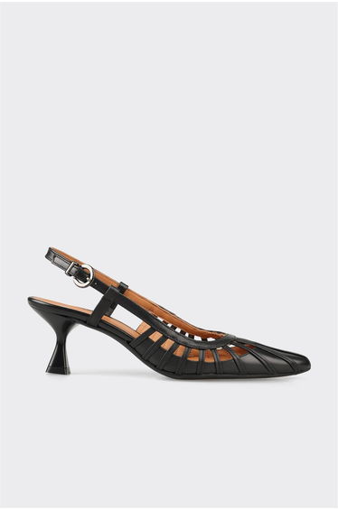 Black Leather Women's Heeled Shoes