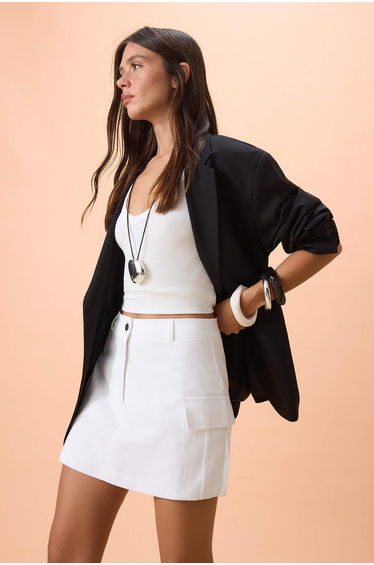 White Gabardine Pocket Detailed Shorts & Bermuda