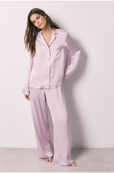 Lilac satin long classic pyjamas