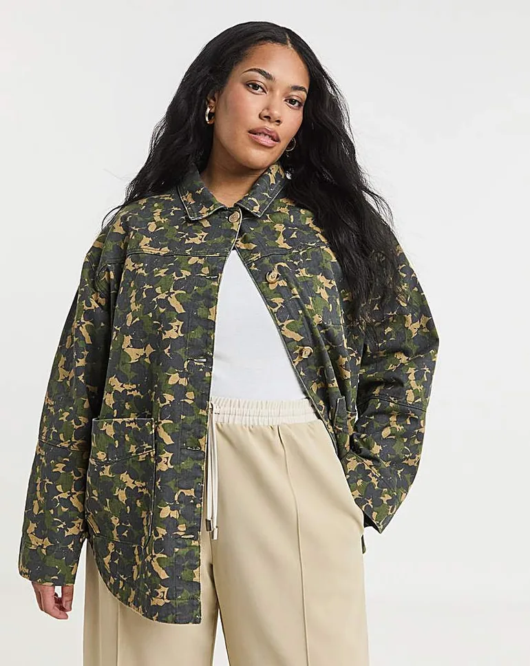 Camo Button Through Utility Jacket
