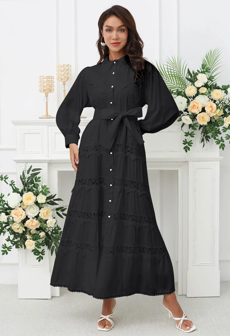 lace waist button maxi dress THE LACE BUTTON FRONT MAXI DRESS SMALL / Black