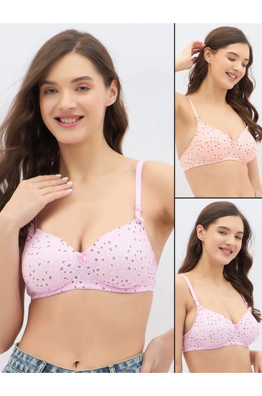 Pack of 2 - Floral Print Padded Non-Wired Full Coverage Multiway T-Shirt Bra