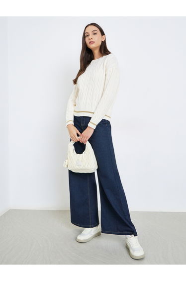 Solid Long Sleeve Cable Knitted Sweater