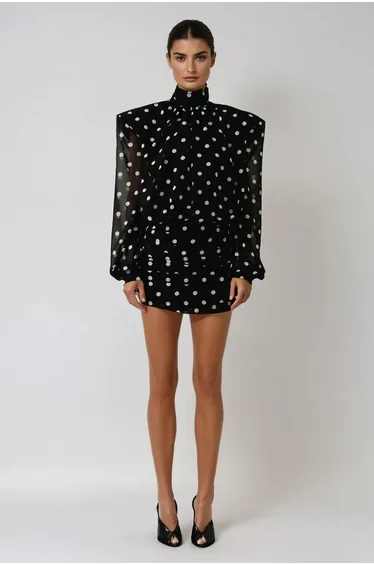 Faiz Long Sleeve Dot Mini Dress