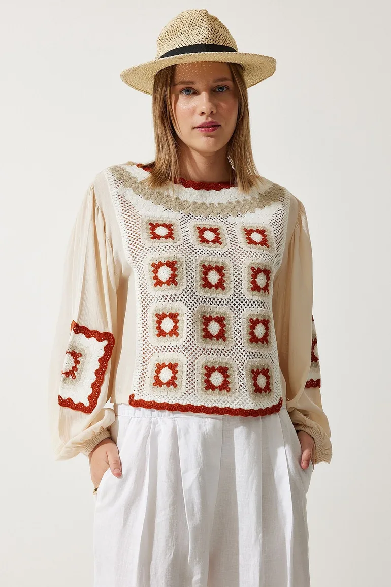 Women's Cream Embroidered Woven Blouse