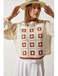 Women's Cream Embroidered Woven Blouse - 1