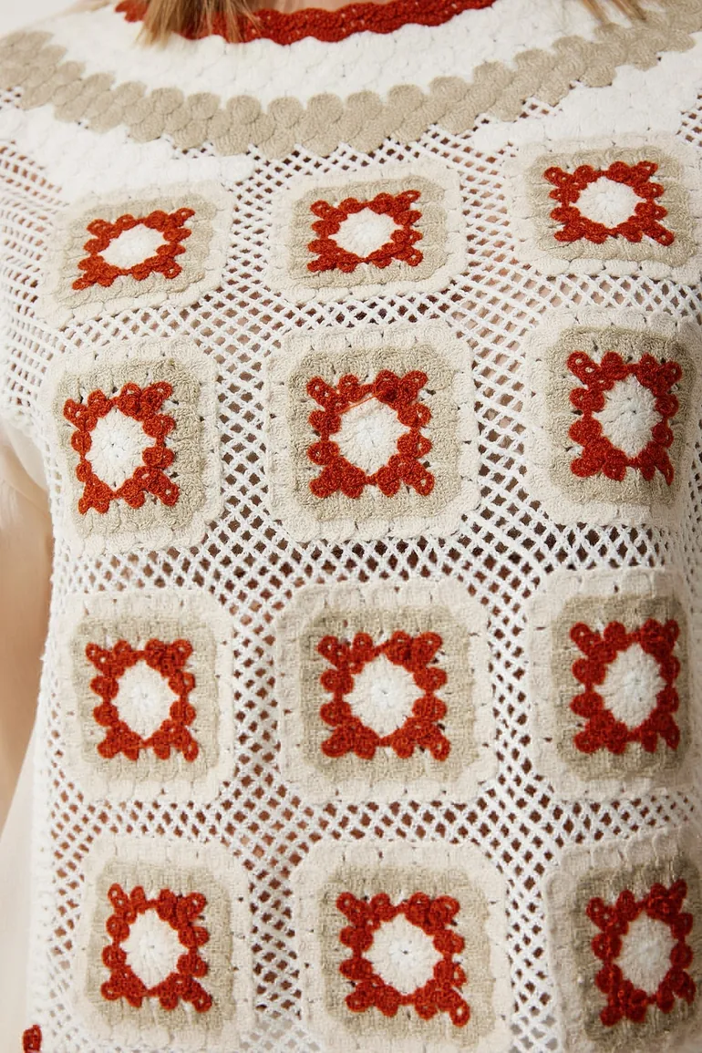 Women's Cream Embroidered Woven Blouse - 5