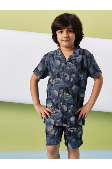 Boys Printed Collar Neck Casual Shirt and Shorts Set