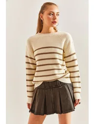 Women's Striped Thessaloniki Knitted Knitwear Sweater - 6