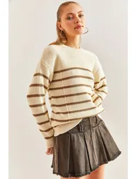 Women's Striped Thessaloniki Knitted Knitwear Sweater - 3