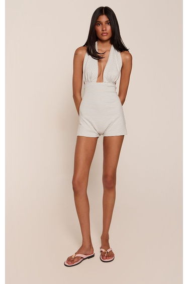 Baby Blue Pinstripe Halter Neck Unitard