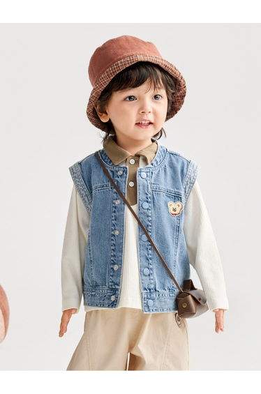 Boys' Denim Sleeveless Vest With Front Detail
