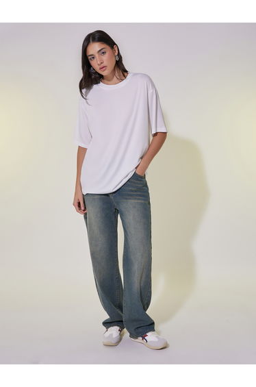 Slogan Print Round Neck Oversized T-Shirt