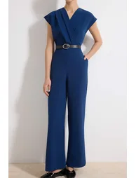 Petrol Belted Double Breasted Maxi Jumpsuit Overalls - 2