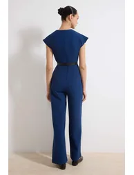 Petrol Belted Double Breasted Maxi Jumpsuit Overalls - 3