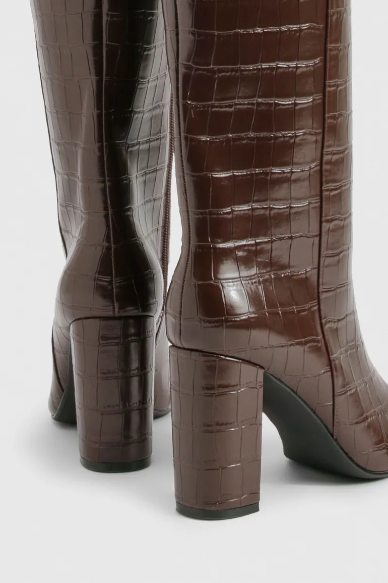 Croc Block Heel Column Boots - chocolate - 3