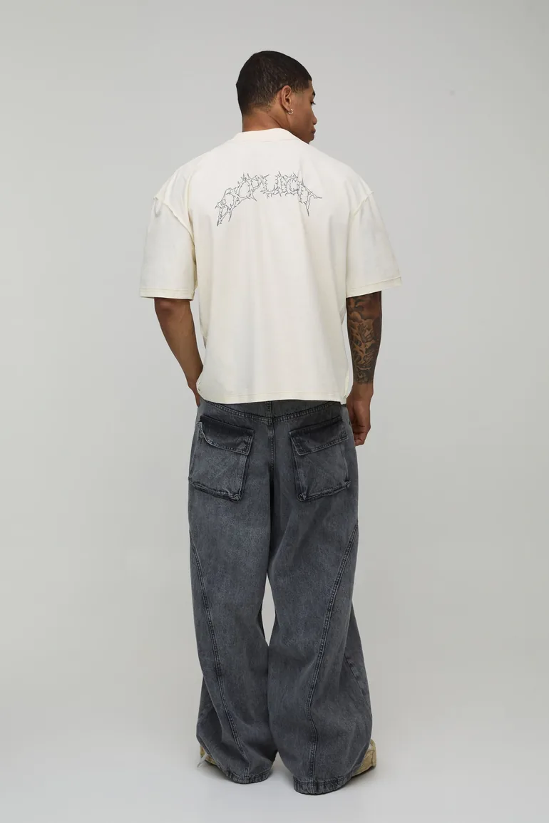 Ecru Oversized Boxy Print Exposed Seam T-Shirt - ecru - 2