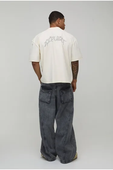Ecru Oversized Boxy Print Exposed Seam T-Shirt - ecru