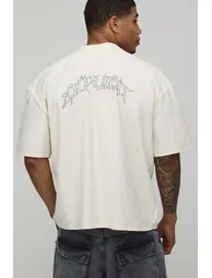 Ecru Oversized Boxy Print Exposed Seam T-Shirt - ecru - 1