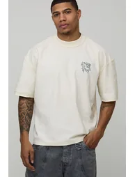 Ecru Oversized Boxy Print Exposed Seam T-Shirt - ecru