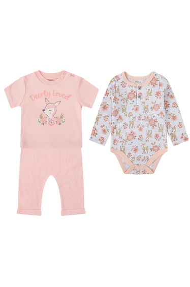 3-Piece Floral Bodysuit, Graphic T-Shirt and Pants