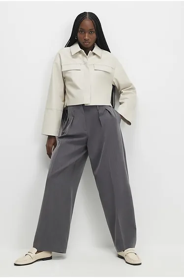 Cream Faux Leather Cropped Overshirt