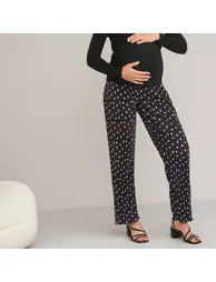 Wide Leg Maternity Trousers in Polka Dot Print, Length 29.5"
