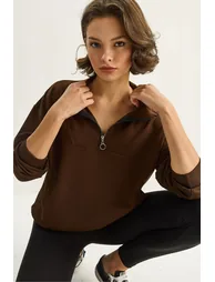 LUCCI Relaxed Fit Zipper Collar Knitted Sweatshirt - 3