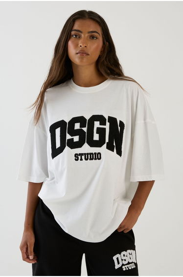 DSGN Studio Towelling Applique Oversized T-Shirt - white