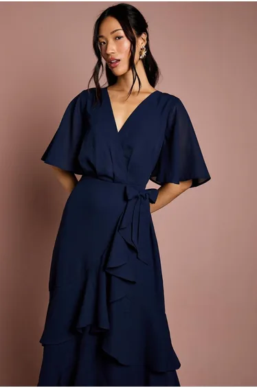 Angel Sleeve Tiered Maxi Dress