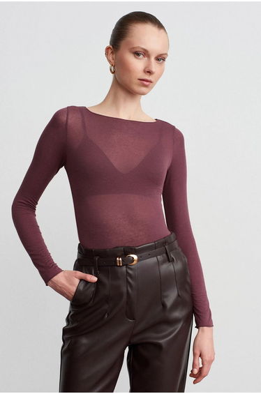DILVIN Slim Fit Boat Neck Long Sleeve Knit Blouse