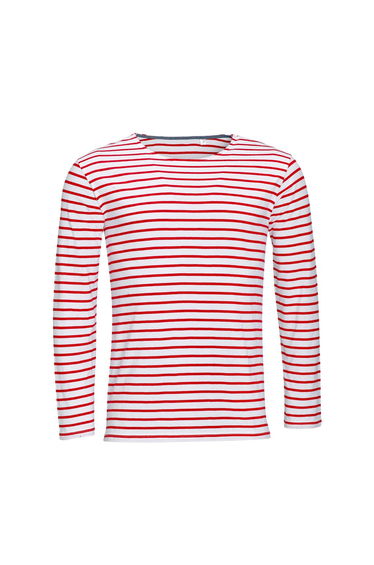 SOLS Mens Marine Long Sleeve Stripe T-Shirt - White/Red