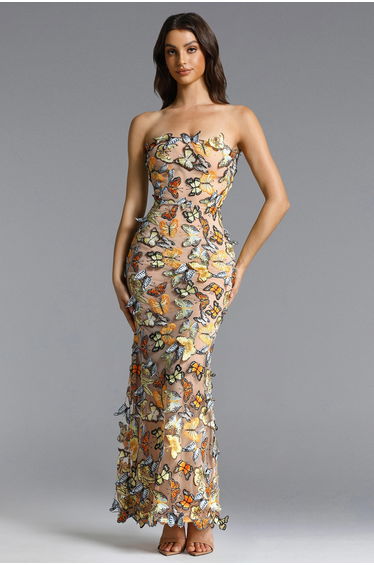 Karina Elegant Contour Strapless Butterfly Maxi Dress