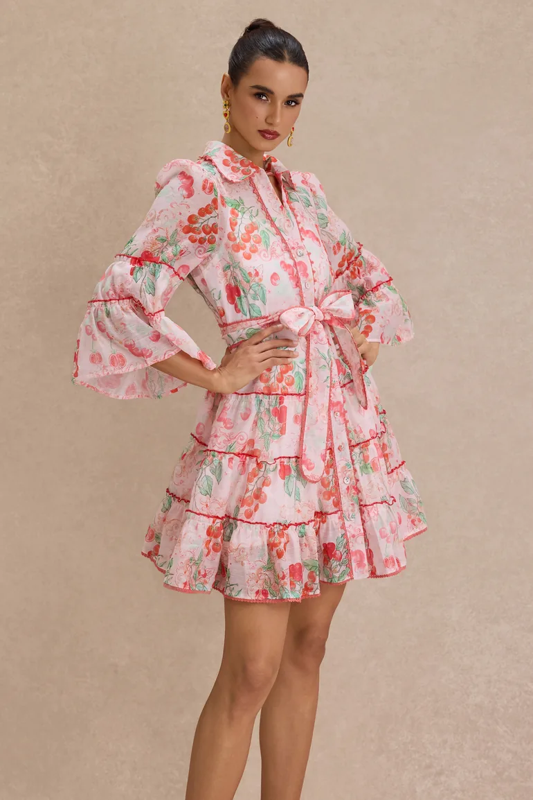 Botanical Print Lace Single Breasted Mini Dress - 5