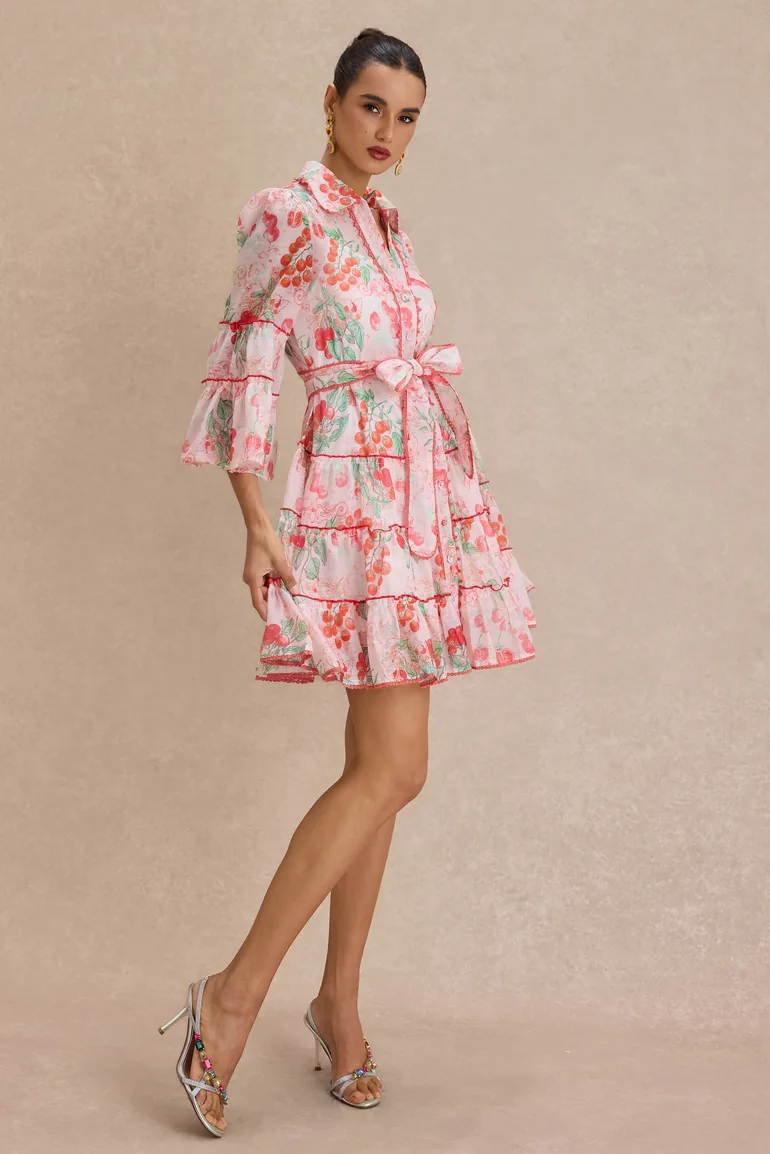 Botanical Print Lace Single Breasted Mini Dress - 2